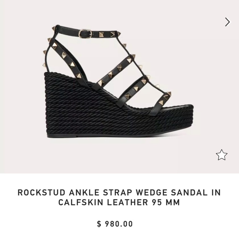 Valentino Black Rockstud Ankle Strap Wedge Sandal